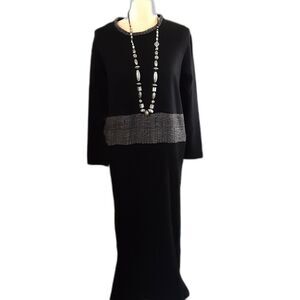 Vintage black Chansonetta dress midi knit rayon long sleeve M elegant